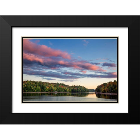 USA-New York-Adirondacks Autumn sunset on Indian Lake Black Modern Wood Framed Art Print with Double Matting by Collins, Ann