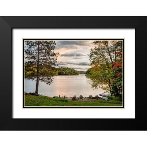 USA-New York-Adirondacks End of the season at private beach on Indian Lake Black Modern Wood Framed Art Print with Double Matting by Collins, Ann