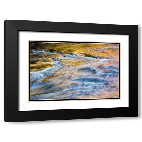 USA-New York-Adirondacks Tupper Lake-autumn reflections at Bog River Falls Black Modern Wood Framed Art Print with Double Matting by Collins, Ann