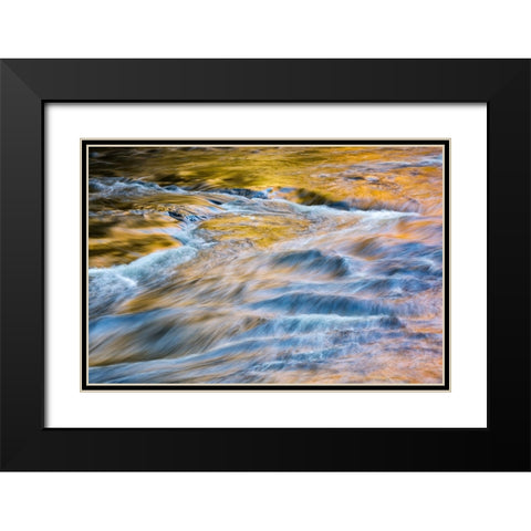 USA-New York-Adirondacks Tupper Lake-autumn reflections at Bog River Falls Black Modern Wood Framed Art Print with Double Matting by Collins, Ann