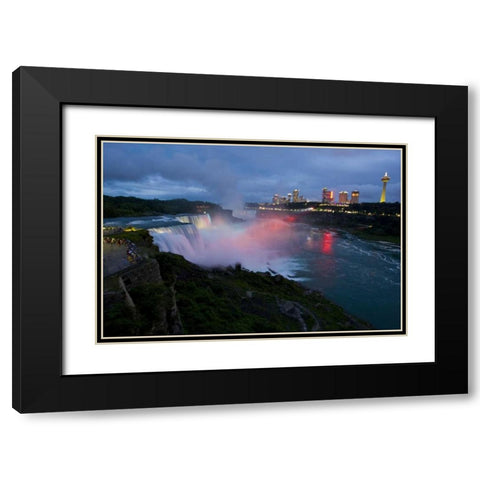 NY, Niagara Falls light show at night Black Modern Wood Framed Art Print with Double Matting by Lord, Fred