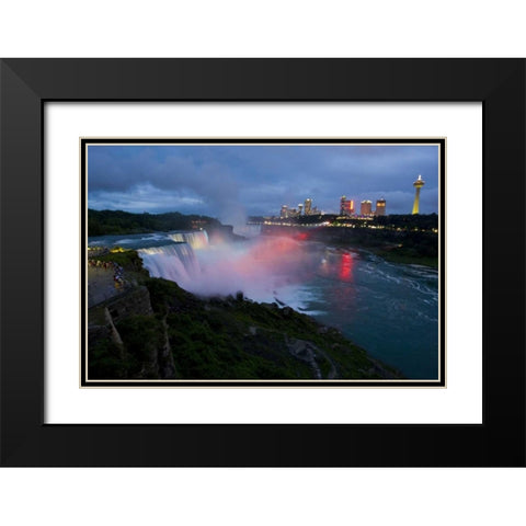 NY, Niagara Falls light show at night Black Modern Wood Framed Art Print with Double Matting by Lord, Fred