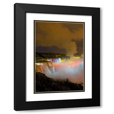 NY, Niagara Falls Waterfalls and mist at night Black Modern Wood Framed Art Print with Double Matting by Lord, Fred