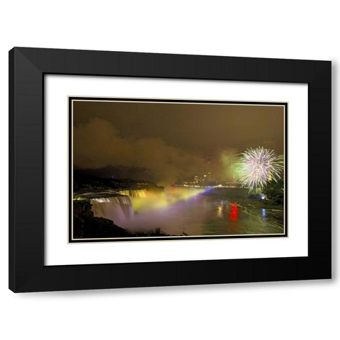 NY, Niagara Falls Fireworks over the waterfalls Black Modern Wood Framed Art Print with Double Matting by Lord, Fred