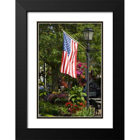 NY, Lewiston American flag attached to lamp post Black Modern Wood Framed Art Print with Double Matting by Lord, Fred