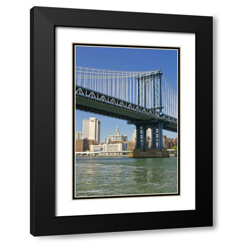 NY, New York City Manhattan Bridge and Manhattan Black Modern Wood Framed Art Print with Double Matting by Lord, Fred