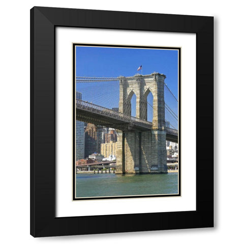NY, New York City Brooklyn Bridge and Manhattan Black Modern Wood Framed Art Print with Double Matting by Lord, Fred