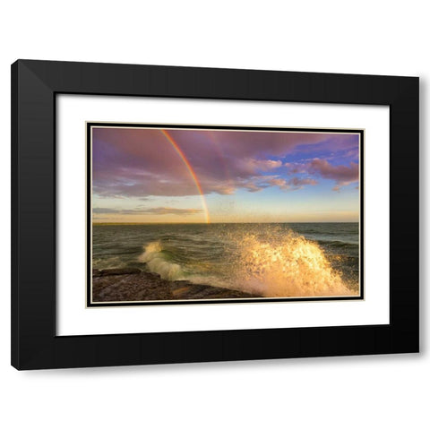 NY, Lake Ontario, Clarks Point Double rainbow Black Modern Wood Framed Art Print with Double Matting by Lord, Fred