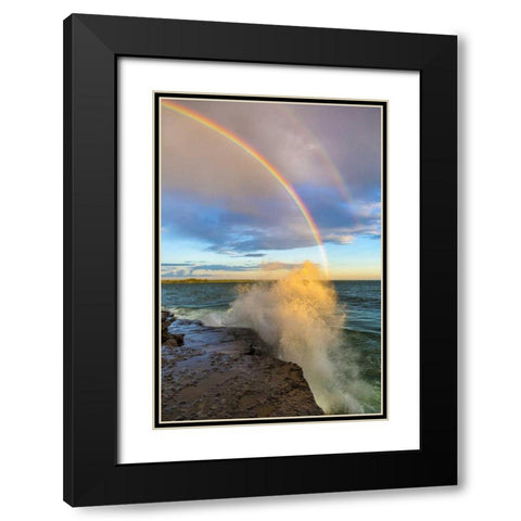 NY, Lake Ontario, Clarks Point Double rainbow Black Modern Wood Framed Art Print with Double Matting by Lord, Fred