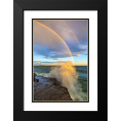NY, Lake Ontario, Clarks Point Double rainbow Black Modern Wood Framed Art Print with Double Matting by Lord, Fred