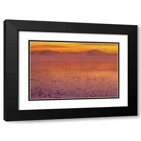 New York, Adirondack Mts Mist on Raquette Lake Black Modern Wood Framed Art Print with Double Matting by OBrien, Jay