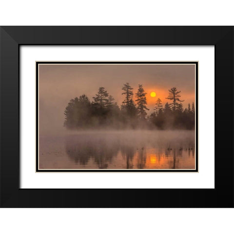 NY, Adirondack Mountains Sunset on Raquette Lake Black Modern Wood Framed Art Print with Double Matting by OBrien, Jay
