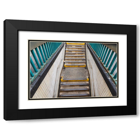 The Bronx-New York-USA Stairs descending to the subway Black Modern Wood Framed Art Print with Double Matting by Wilson, Emily M.