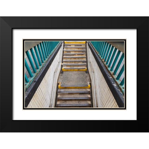 The Bronx-New York-USA Stairs descending to the subway Black Modern Wood Framed Art Print with Double Matting by Wilson, Emily M.