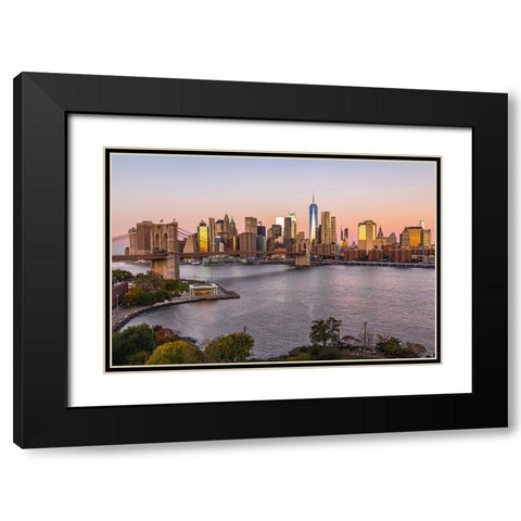 Manhattan-New York-USA Sunrise view of Manhattan and the Brooklyn Bridge Black Modern Wood Framed Art Print with Double Matting by Wilson, Emily M.