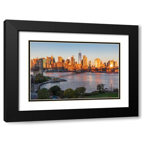 Manhattan-New York-USA Sunrise view of Manhattan and the Brooklyn Bridge Black Modern Wood Framed Art Print with Double Matting by Wilson, Emily M.