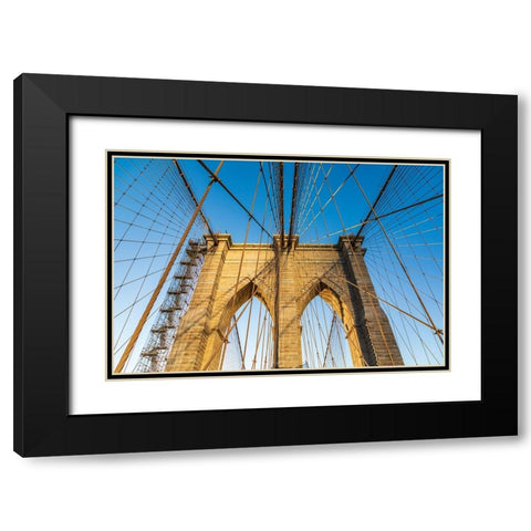 Manhattan-New York-USA Cables and tower on the Brooklyn Bridge Black Modern Wood Framed Art Print with Double Matting by Wilson, Emily M.