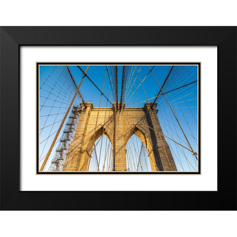Manhattan-New York-USA Cables and tower on the Brooklyn Bridge Black Modern Wood Framed Art Print with Double Matting by Wilson, Emily M.