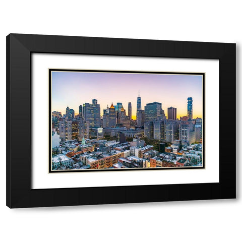 Manhattan-New York-USA Lights in the windows of skyscrapers at sunset Black Modern Wood Framed Art Print with Double Matting by Wilson, Emily M.