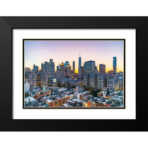 Manhattan-New York-USA Lights in the windows of skyscrapers at sunset Black Modern Wood Framed Art Print with Double Matting by Wilson, Emily M.