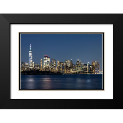 USA-New York New York City skyline at night Black Modern Wood Framed Art Print with Double Matting by Looney, Hollice