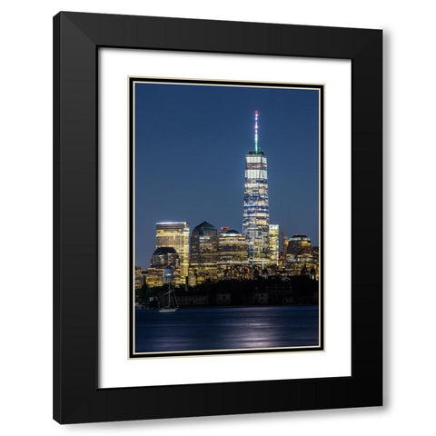 USA-New York New York City skyline at night Black Modern Wood Framed Art Print with Double Matting by Looney, Hollice
