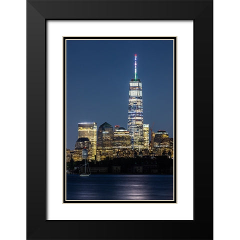 USA-New York New York City skyline at night Black Modern Wood Framed Art Print with Double Matting by Looney, Hollice