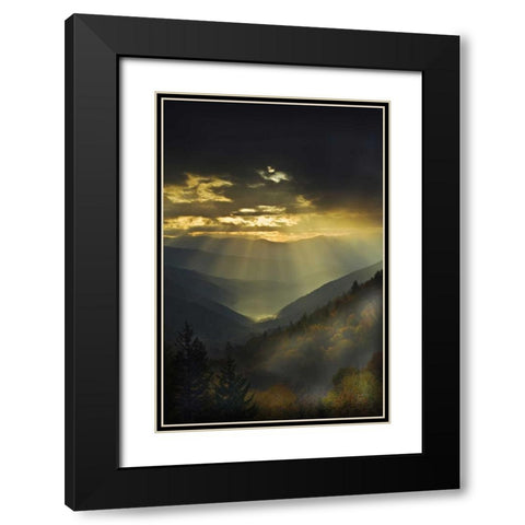 NC, Great Smoky Mts God Rays over mountains Black Modern Wood Framed Art Print with Double Matting by Rotenberg, Nancy