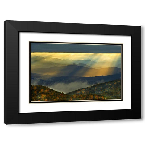 NC, Great Smoky Mts God Rays over mountains Black Modern Wood Framed Art Print with Double Matting by Rotenberg, Nancy