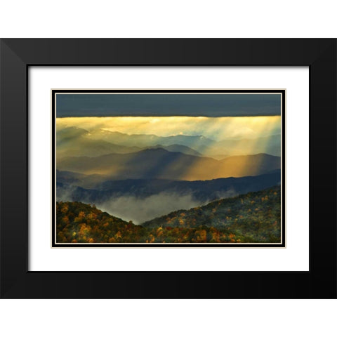 NC, Great Smoky Mts God Rays over mountains Black Modern Wood Framed Art Print with Double Matting by Rotenberg, Nancy