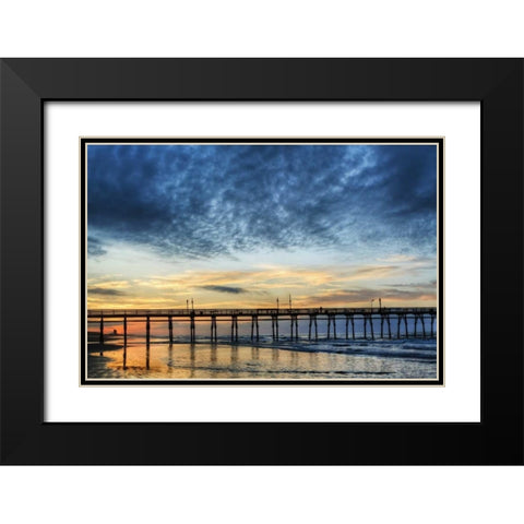 USA, North Carolina Sunset Beach pier at sunrise Black Modern Wood Framed Art Print with Double Matting by Flaherty, Dennis