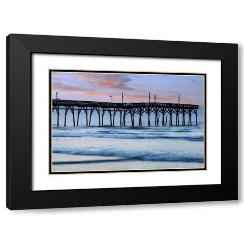 USA, North Carolina Sunrise at Sunset Beach pier Black Modern Wood Framed Art Print with Double Matting by Flaherty, Dennis