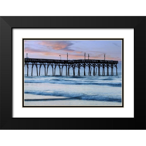 USA, North Carolina Sunrise at Sunset Beach pier Black Modern Wood Framed Art Print with Double Matting by Flaherty, Dennis