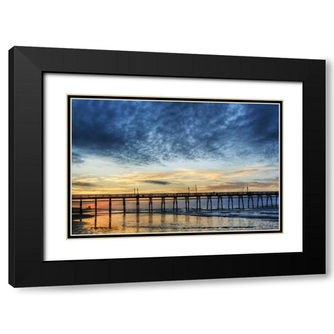 USA, North Carolina Sunrise at Sunset Beach pier Black Modern Wood Framed Art Print with Double Matting by Flaherty, Dennis