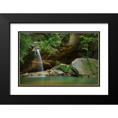 Old Mans Cave Lower Falls-Hocking Hills State Park-Ohio Black Modern Wood Framed Art Print with Double Matting by Majchrowicz, Alan