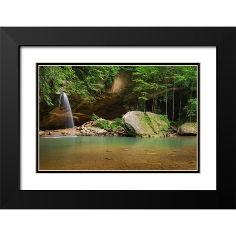 Old Mans Cave Lower Falls-Hocking Hills State Park-Ohio Black Modern Wood Framed Art Print with Double Matting by Majchrowicz, Alan