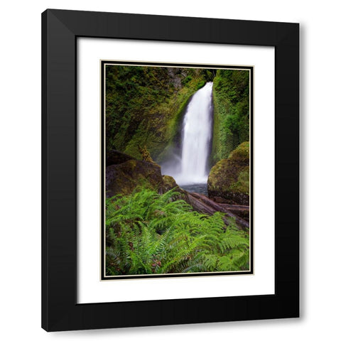 Wahclella Falls along Tanner Creek-Columbia River Gorge-Oregon Black Modern Wood Framed Art Print with Double Matting by Jones, Adam
