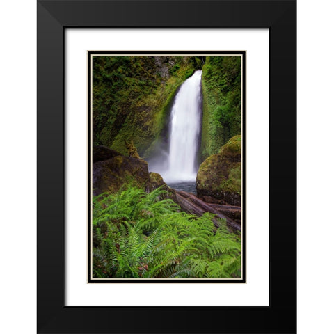 Wahclella Falls along Tanner Creek-Columbia River Gorge-Oregon Black Modern Wood Framed Art Print with Double Matting by Jones, Adam