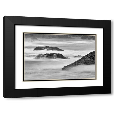 Waves crashing on rocks-Bandon Beach-Oregon Black Modern Wood Framed Art Print with Double Matting by Jones, Adam