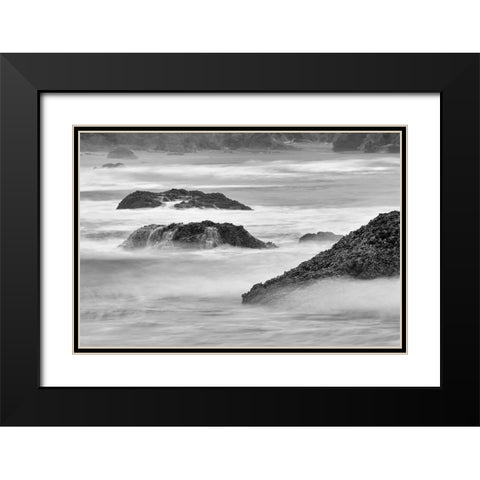 Waves crashing on rocks-Bandon Beach-Oregon Black Modern Wood Framed Art Print with Double Matting by Jones, Adam