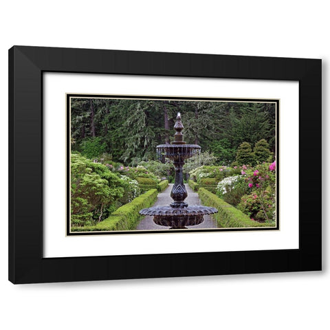 Fountain and in rhododendron garden-Shore Acres State Park-Coos Bay-Oregon Black Modern Wood Framed Art Print with Double Matting by Jones, Adam