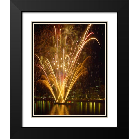 OR, Portland, Independence Day fireworks Black Modern Wood Framed Art Print with Double Matting by Terrill, Steve