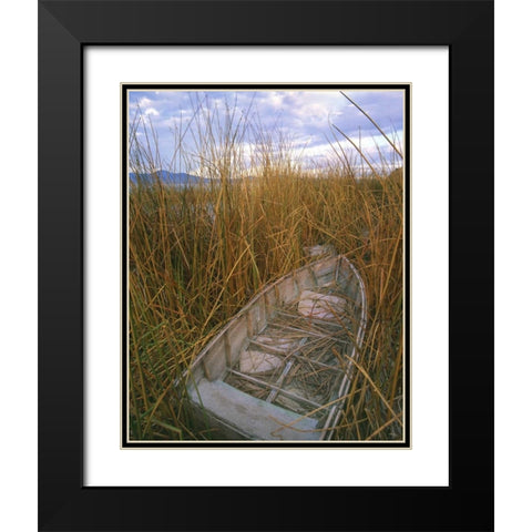 OR, Upper Klamath NWR, Abandoned wooden rowboat Black Modern Wood Framed Art Print with Double Matting by Terrill, Steve