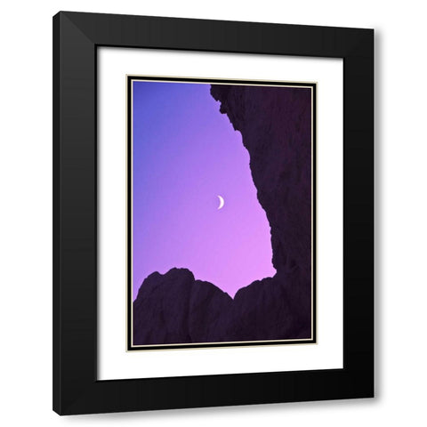OR, Crescent moon framed by sea stacks Black Modern Wood Framed Art Print with Double Matting by Rotenberg, Nancy