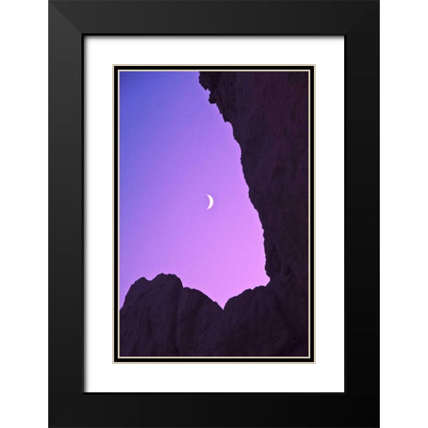 OR, Crescent moon framed by sea stacks Black Modern Wood Framed Art Print with Double Matting by Rotenberg, Nancy