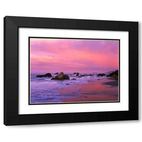 OR, Harris State Beach Sea stacks at dawn Black Modern Wood Framed Art Print with Double Matting by Welling, Dave