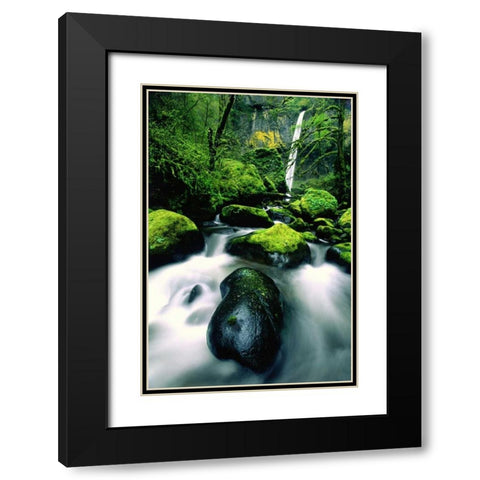 OR, Columbia Gorge Elowah Falls and boulders Black Modern Wood Framed Art Print with Double Matting by Welling, Dave