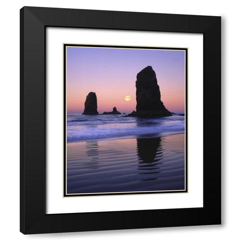 OR, Cannon Beach The Needles rock monoliths Black Modern Wood Framed Art Print with Double Matting by Terrill, Steve