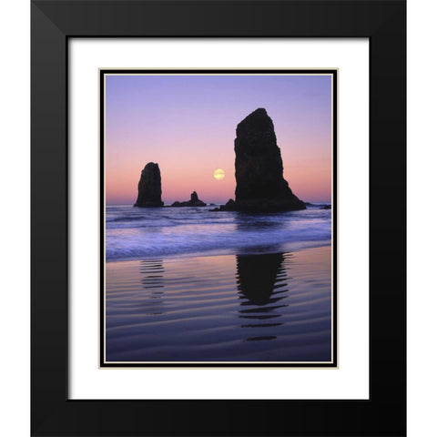 OR, Cannon Beach The Needles rock monoliths Black Modern Wood Framed Art Print with Double Matting by Terrill, Steve