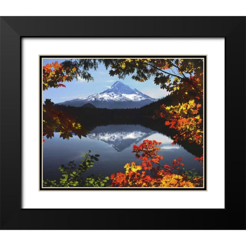 OR, Mt Hood NF Mt Hood from Lost Lake in fall Black Modern Wood Framed Art Print with Double Matting by Terrill, Steve